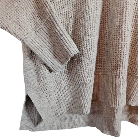 Aerie CozyUp Oversized Waffle Knit Polo Pullover Sweater, Light Beige Size S - Picture 5 of 9